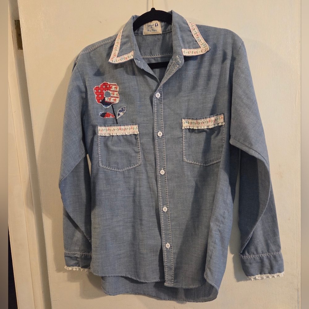 Embroidered Denim Button-Up Shirt